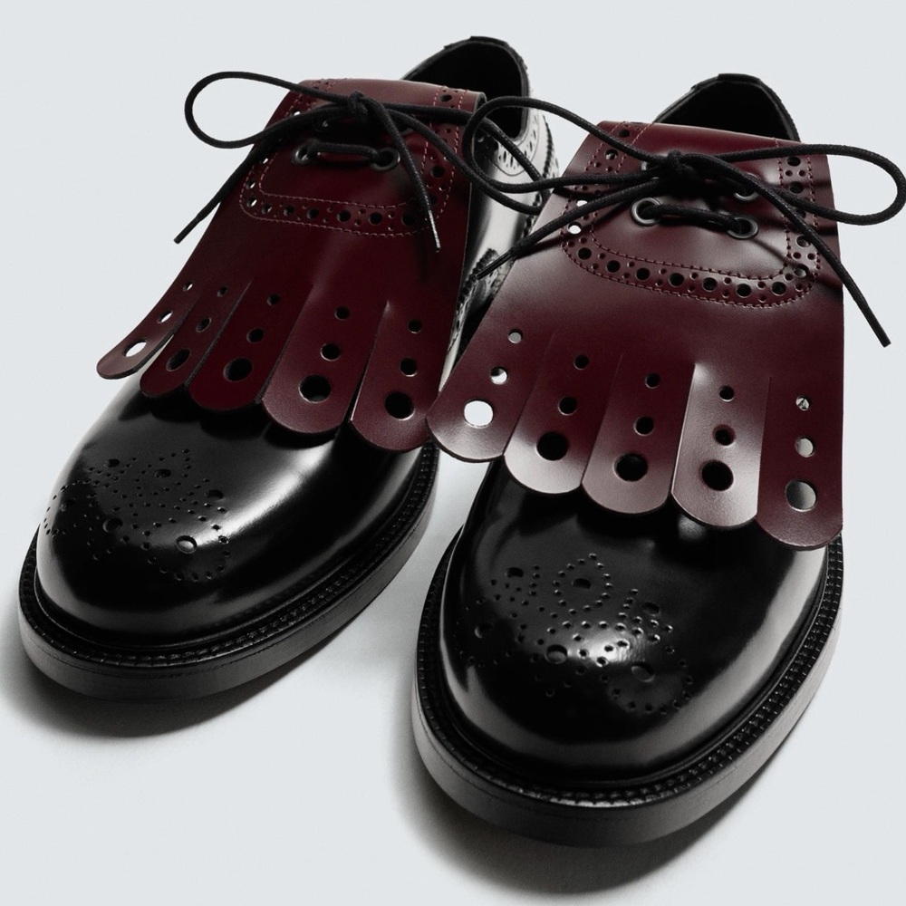 Zara Black and Burgundy Oxfords LEATHER SHOES HARRY LAMBERT FOR ZARA X DISNEY